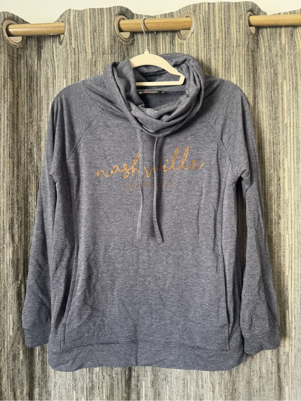 Nashville Script Cowl Neck Pullover Sweater - Heather Gray
